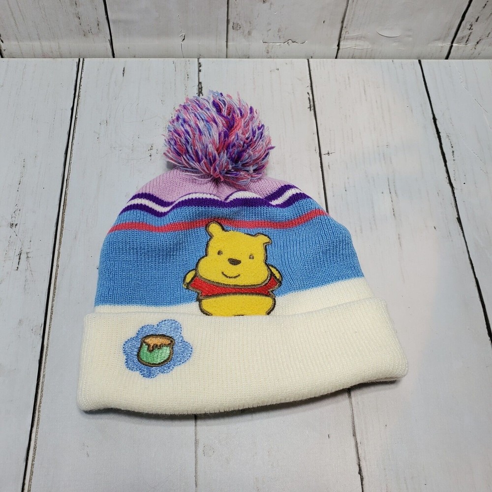 Winnie The Pooh Blue White Purple Winter Beanie Hat Cap 2002 Rare Nice